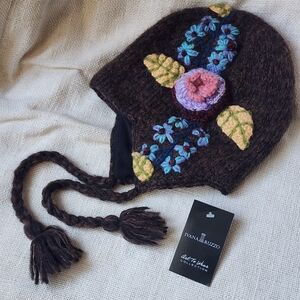 Ear Flap ROSE Beanie Knit Helmet Mohair Wool Hat Ear Flap Beanie Fringe Tassel